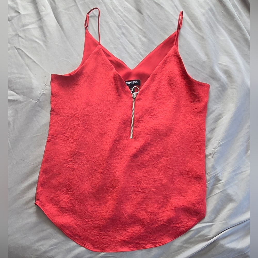 Women's Express Dark Coral V-Neck Zip Tank Top Size XS